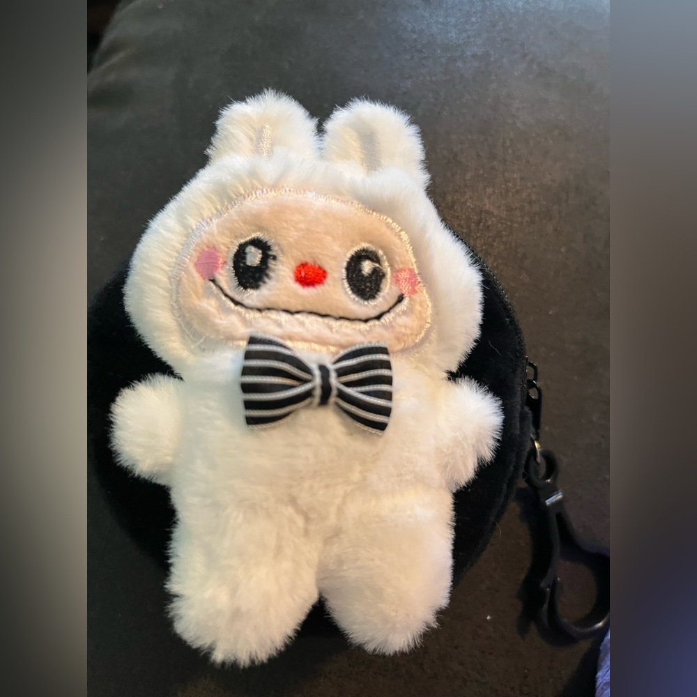 Adorable White & Black Plush Labubu‎ Coin Purse. NWOT